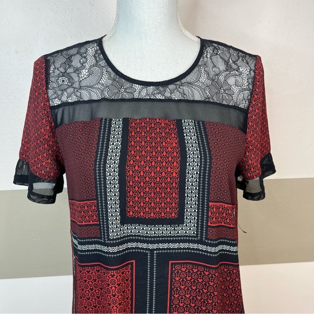2/$25 Express Red Floral Lace Contemporary Business Short Sleeve Slip Dress S - Picture 8 of 16